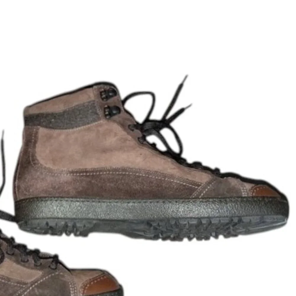 Santoni High Top Lace Up Ankle Suede Leather Tie Dark Sneakers Boots Shoes 10D